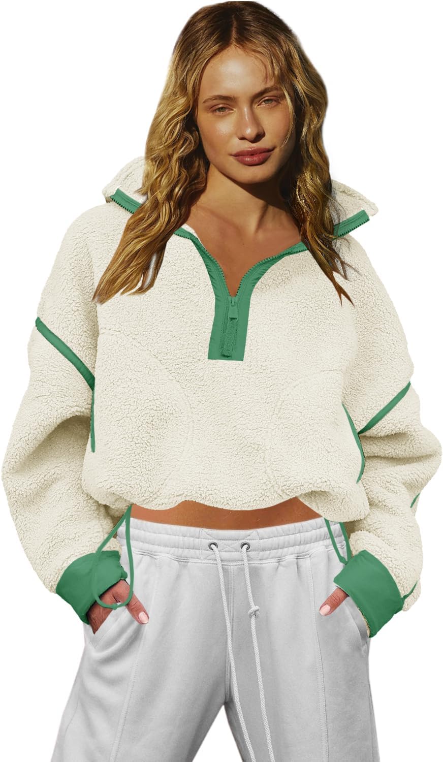 LAMISSCHE Half Zip Sweatshirt Women Oversized Sherpa Jacket