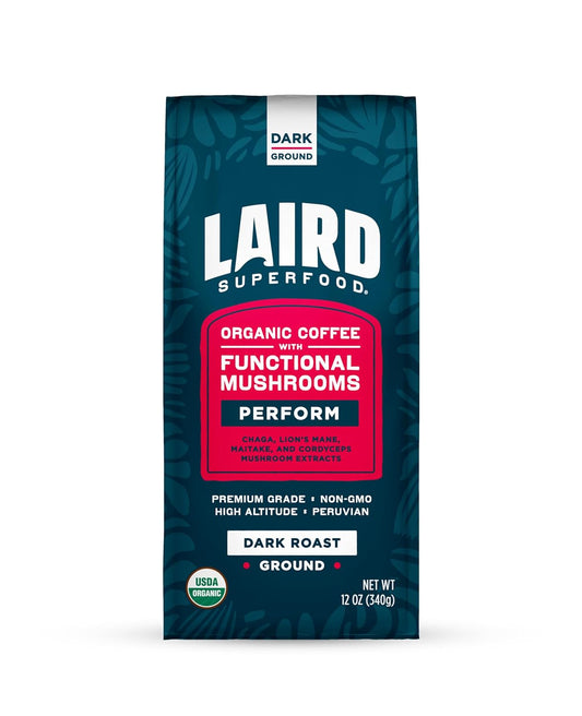 Laird Superfood Peruvian Dark Roast Coffee with Functional Mushrooms - Organic & Gluten-Free