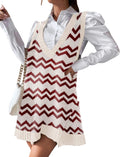 Zeagoo V Neck Sweater Vest Dress with Pockets - Casual Knit Dress