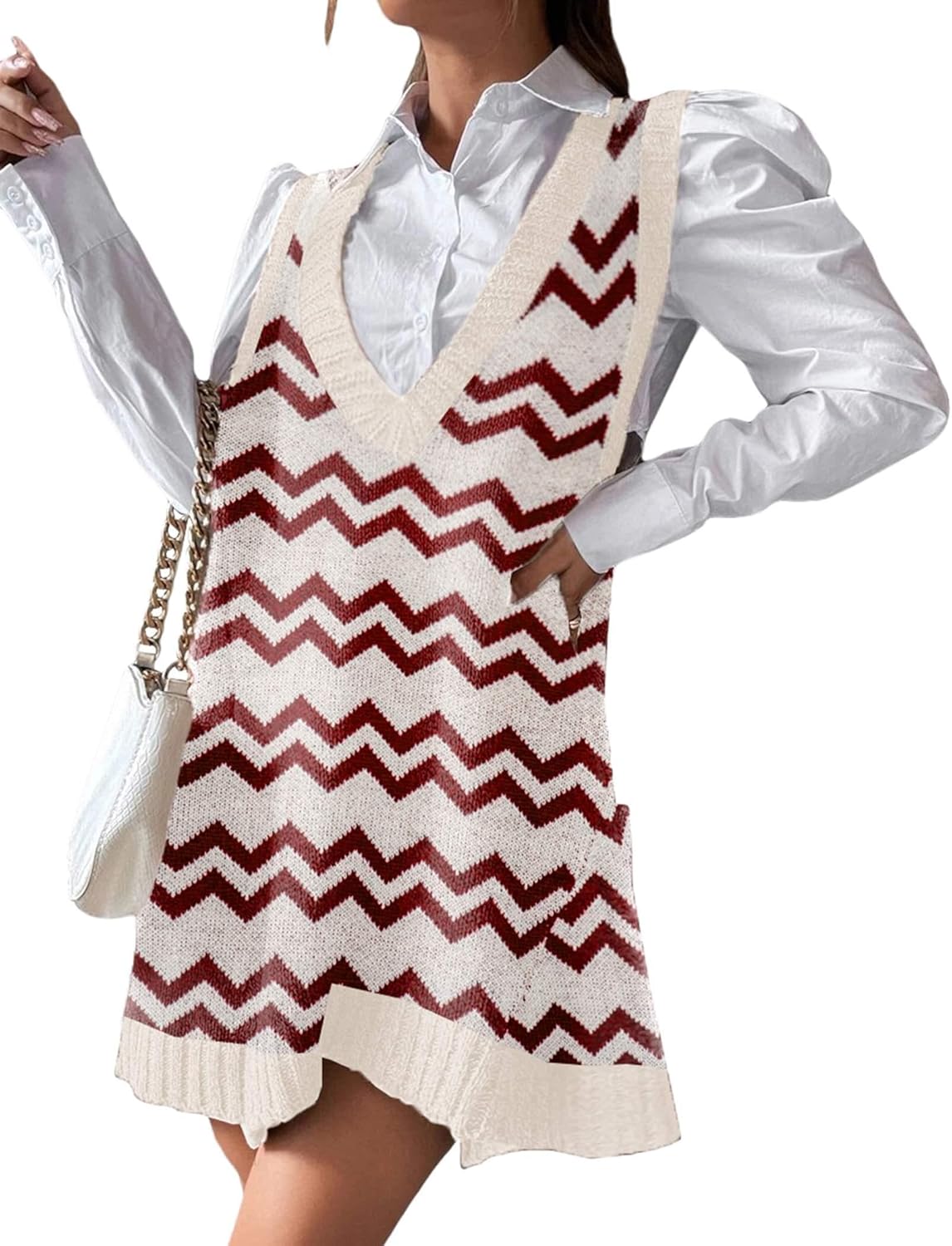 Stylish Knitted Sweater Vest Dress with Pockets for Women