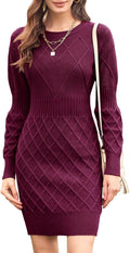 Dyexces Womens Sweater Dress Crewneck Diamond Knit - Slim Fit Pullover