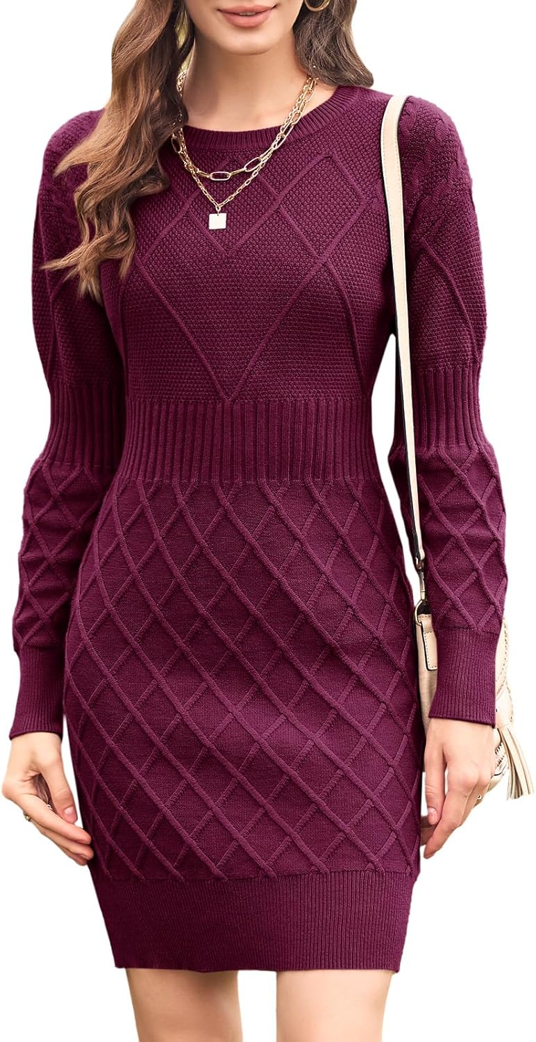 Dyexces Womens Sweater Dress Long Sleeve Crewneck Knit Style