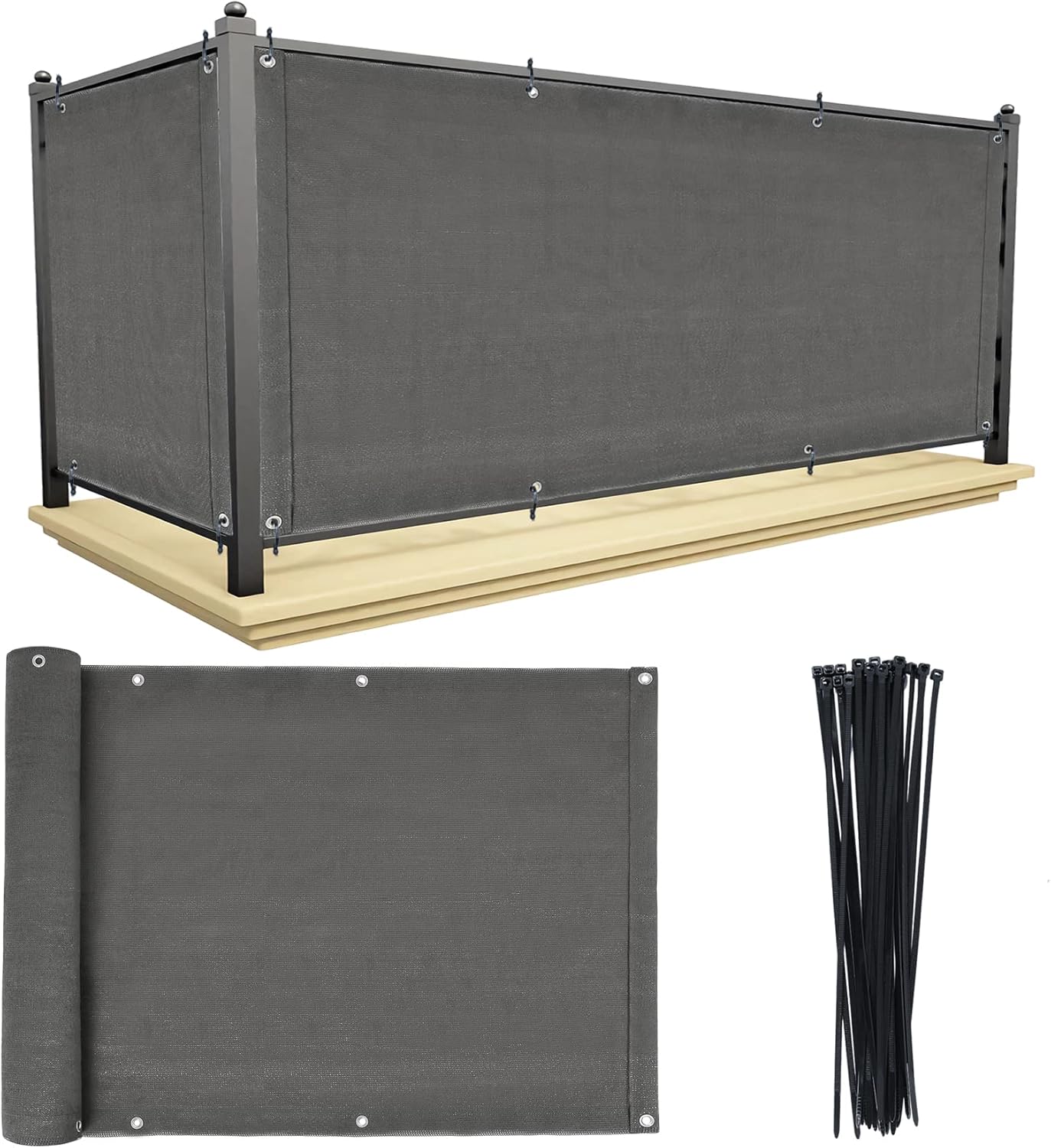 UV Protected Privacy Screen 3'x10' Grey | Weather-Resistant for Outdoor Spaces