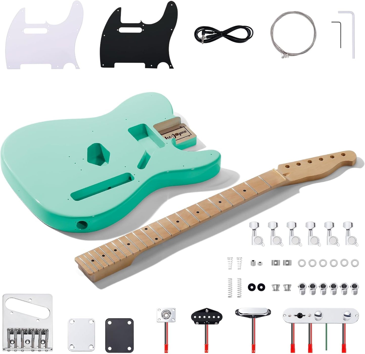 DIY TL Electric Guitar Kit, Mahogany Body, Maple Neck, All Components, TL Surf Green