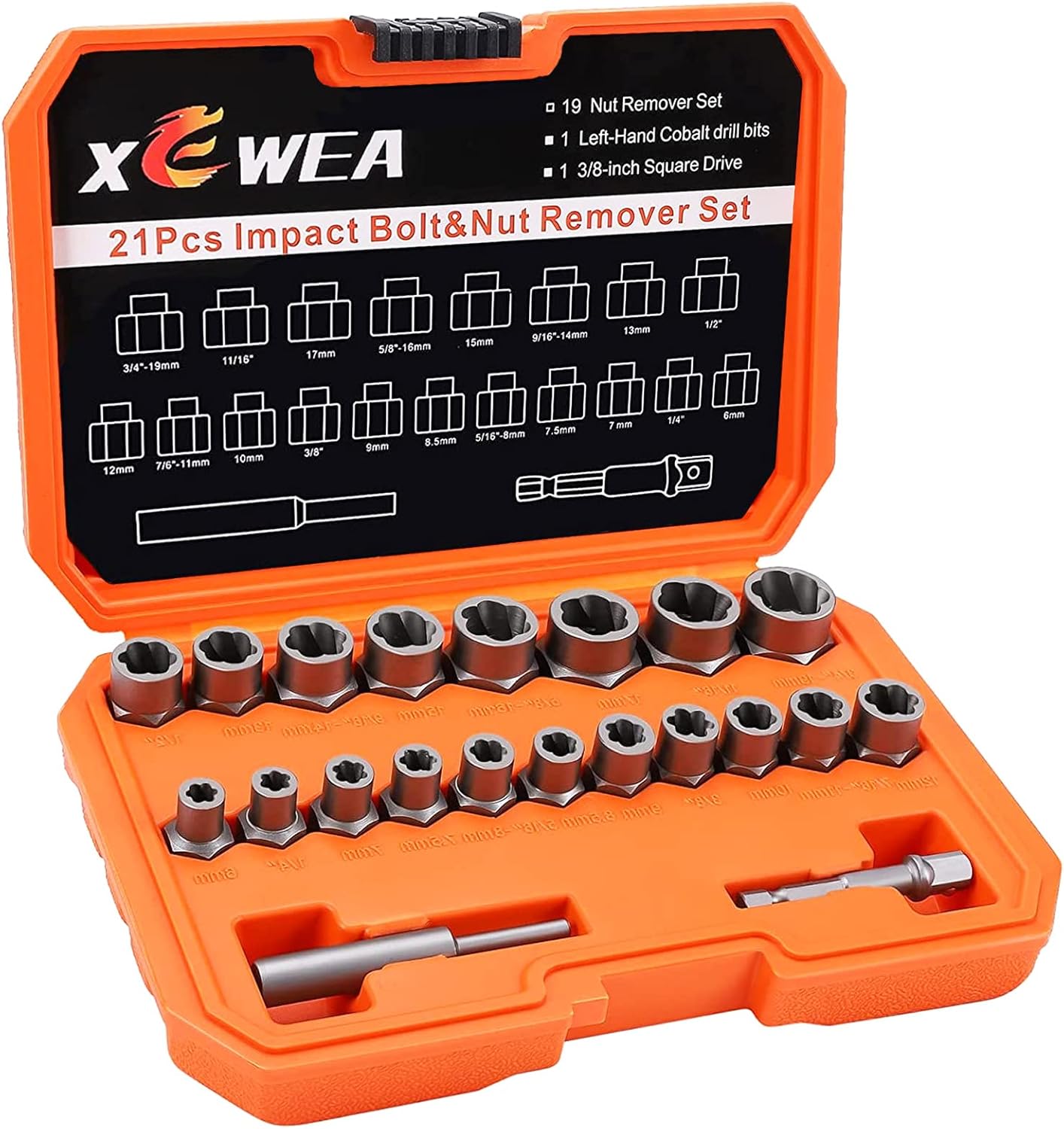 XEWEA 21PCS Bolt Nut Extractor Set for Damaged Lug Nuts