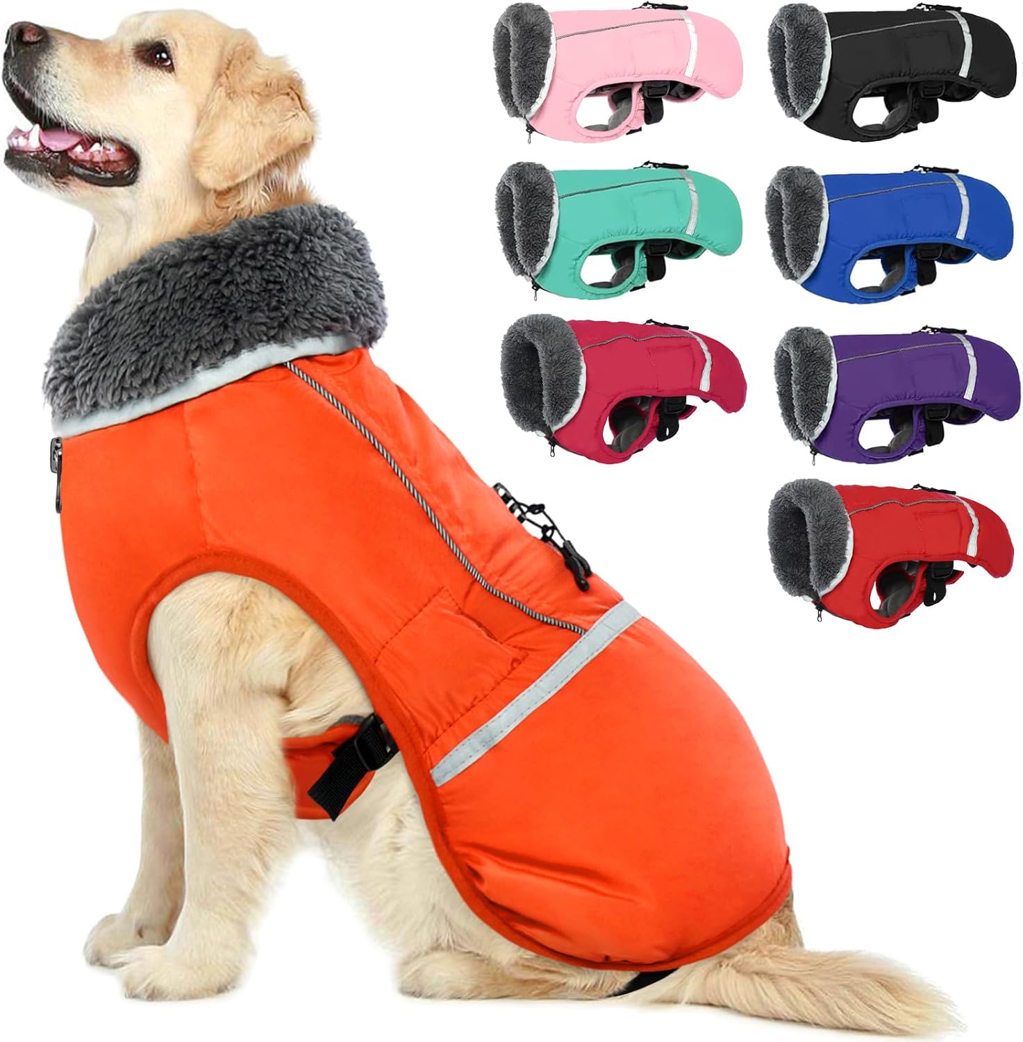 QBLEEV Warm Reflective Jacket for Dogs - Waterproof Winter Coat