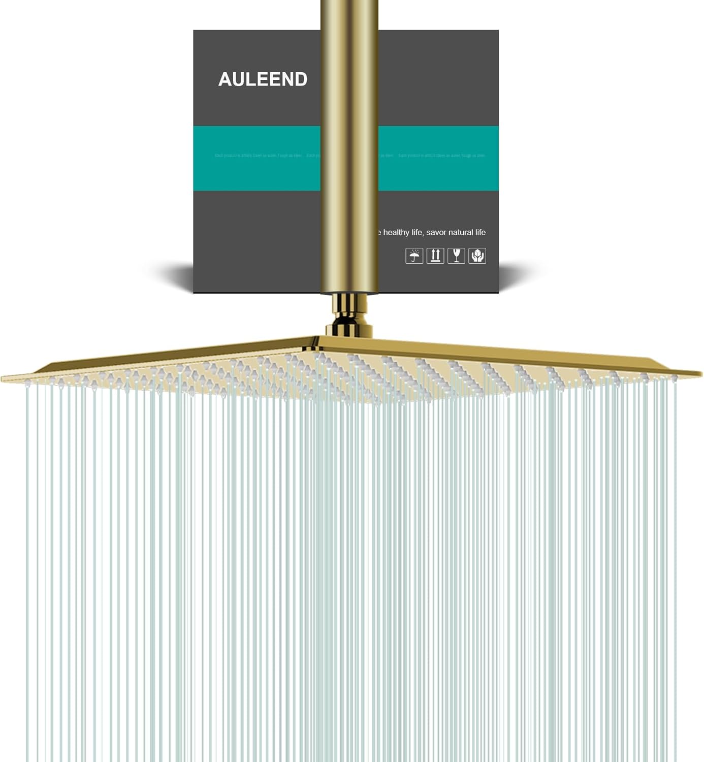 High Flow Square Rain Shower Head in Brushed Gold, 12 in