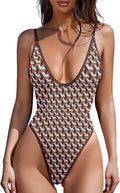 Women's Sexy Plunging V Neck Bathing Suit Open Back One Piece