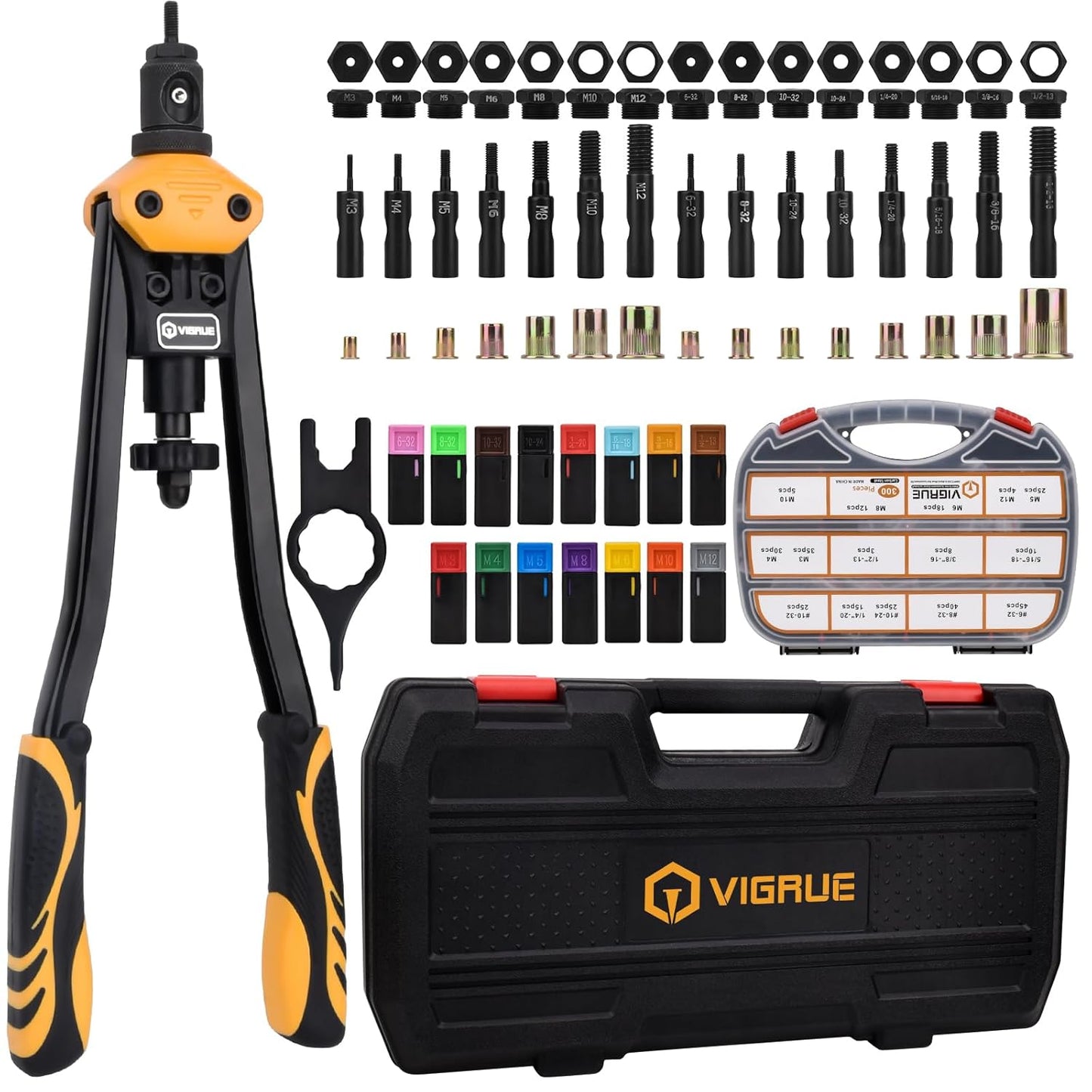 VIGRUE 16ft' Rivet Nut Tool Kit with 300PCS Rivnuts Assortment