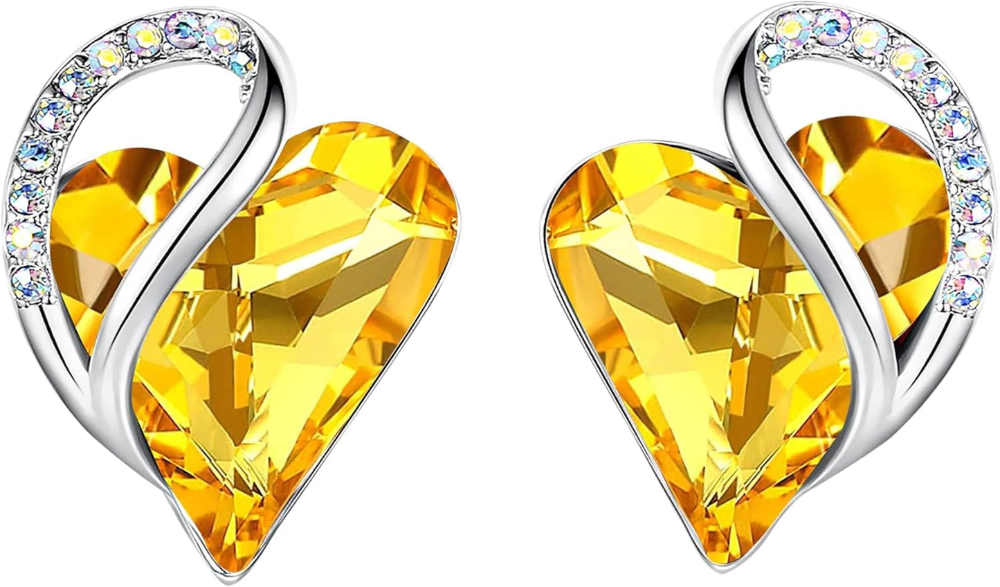 Heart Birthstone Crystal Stud Earrings for Women - Perfect Gift