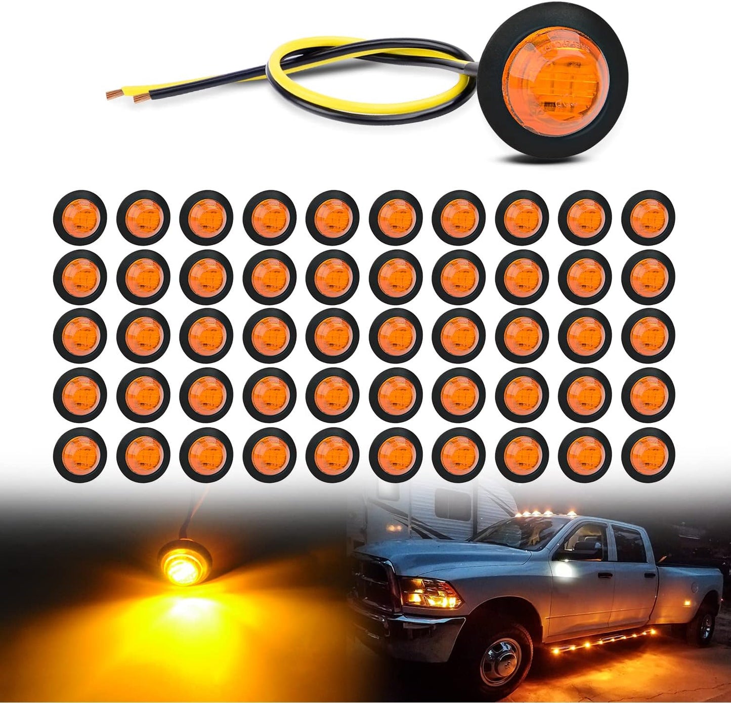 Nilight 50 PCS 3/4 Round Clearance LED Marker Lights for Vehicles