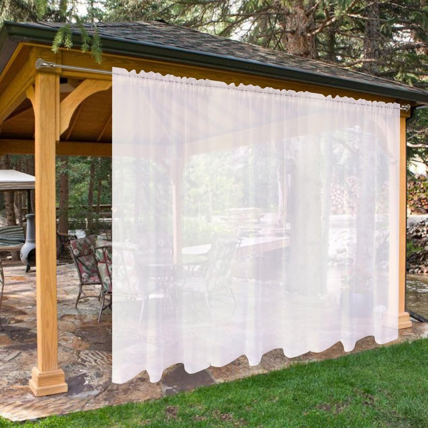 SpaceDresser Waterproof Outdoor Sheer Curtains for Patio Use