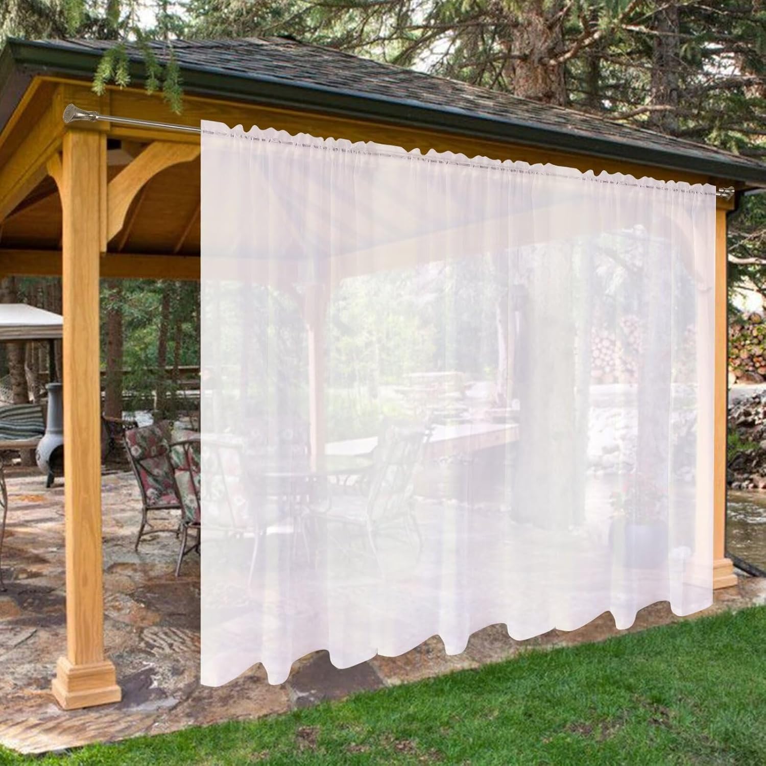 SpaceDresser Waterproof Outdoor Sheer Curtains for Patio Use