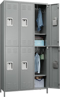 6 Doors Metal Lockers for Employees with 18 Hooks - Durable Light Gray