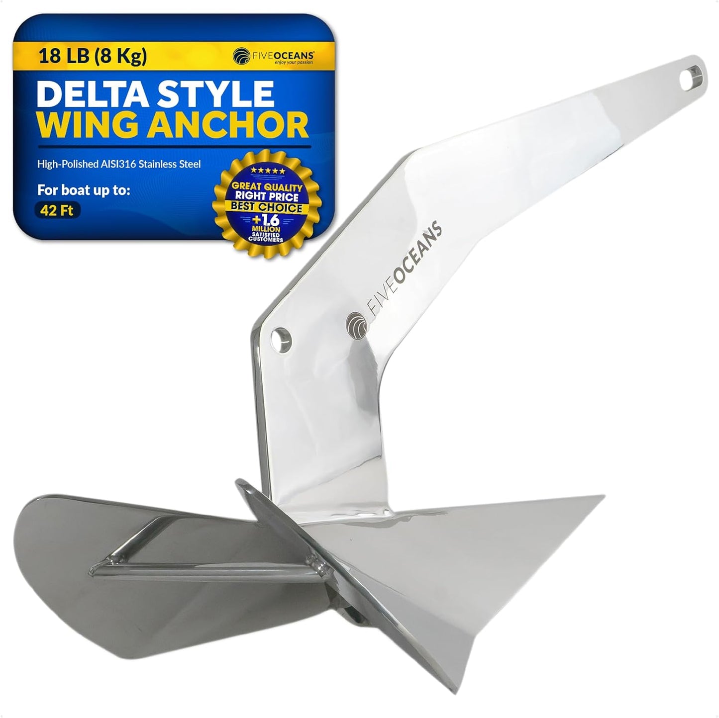 Five Oceans Delta Style Wing Boat Anchor for Pontoon & Fishing