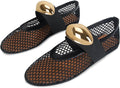 Mesh Ballet Flats for Women with Buckle Strap - Breathable Fishnet