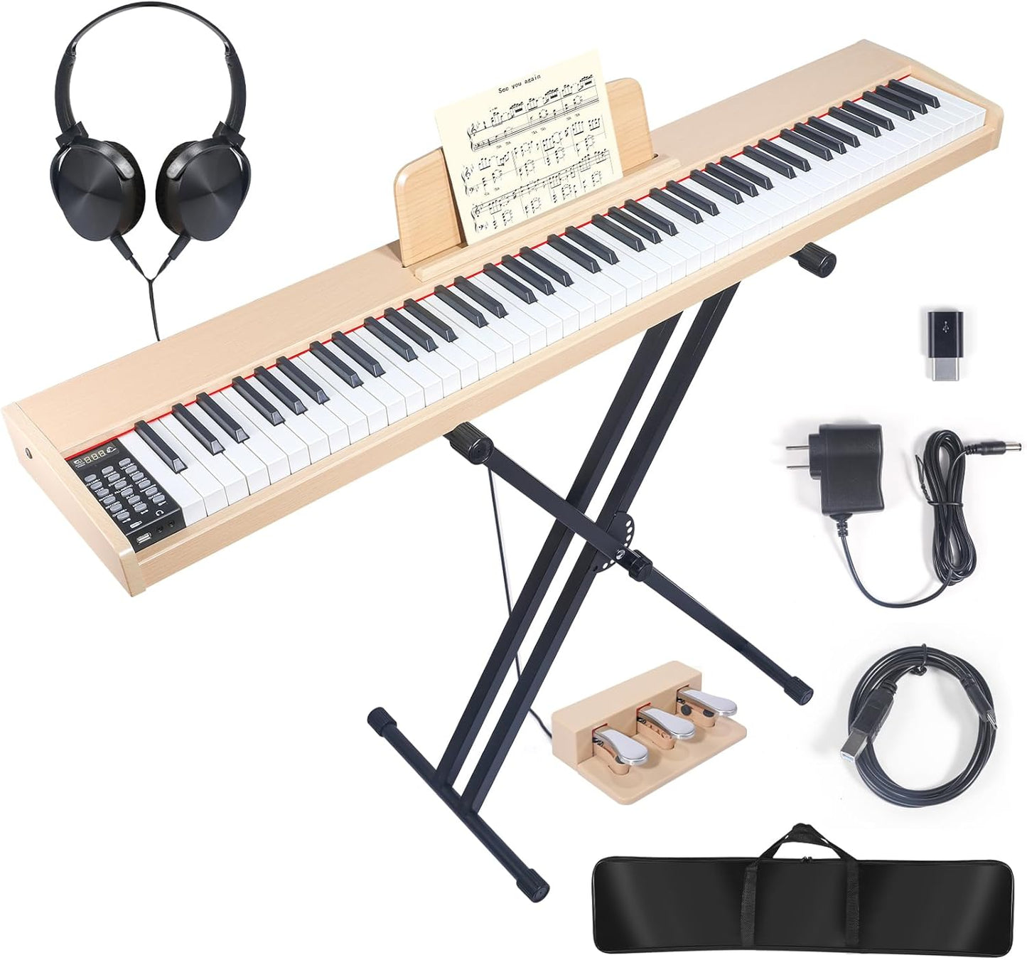 88 Key Digital Piano Keyboard with Weighted Action and Accessories