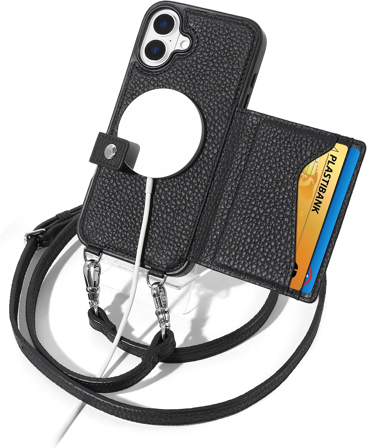 LUCKYCOIN Crossbody Phone Case for iPhone 16 Plus - Black