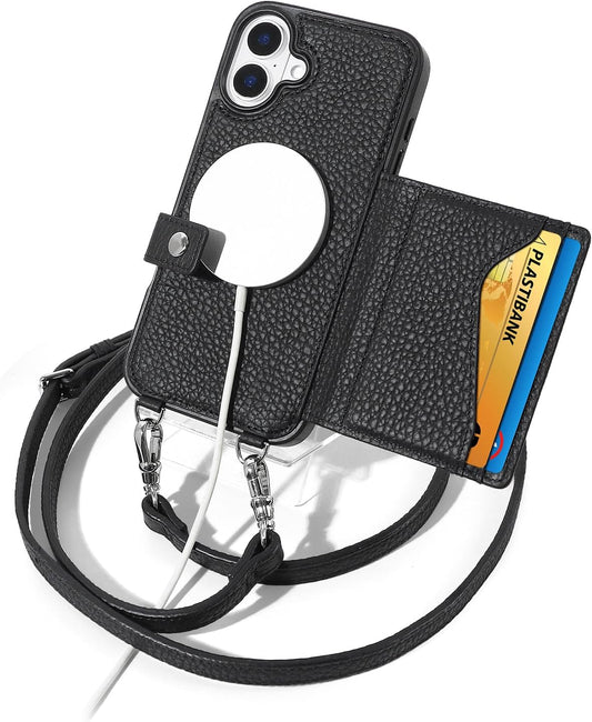 LUCKYCOIN Crossbody Phone Case for iPhone 16 Plus - Black
