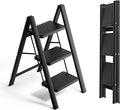 Step Ladder 3 Step Folding Small Step Stool for Adults - Stable, Space