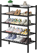 5 Tier Bamboo Shoe Rack for Closet Free Standing Wood Shoe Shelf