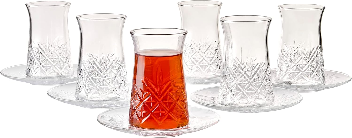 Pasabahce Turkish Tea Glasses Set of 12 for Perfect Tea Parties