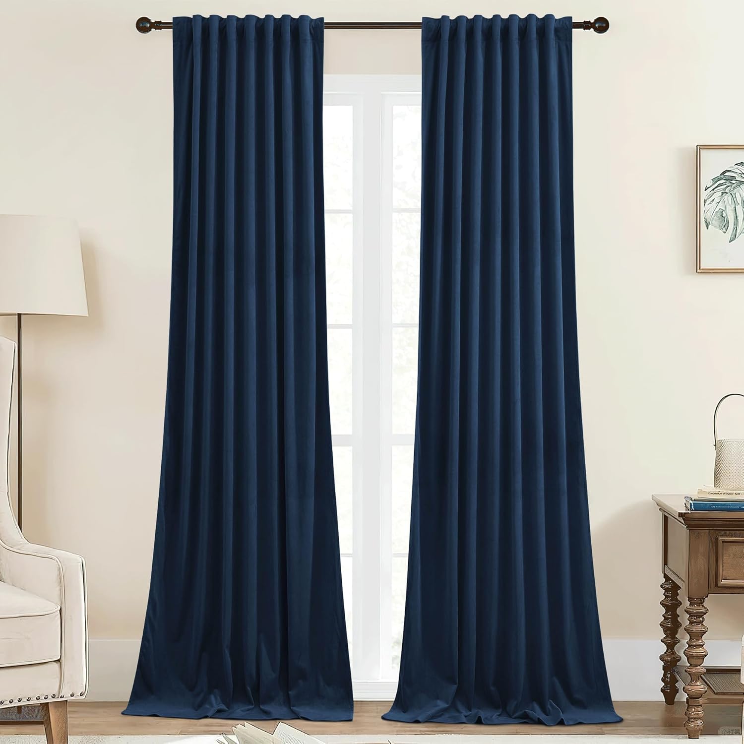 StangH Navy Blue Velvet Curtains for Room Darkening & Insulation