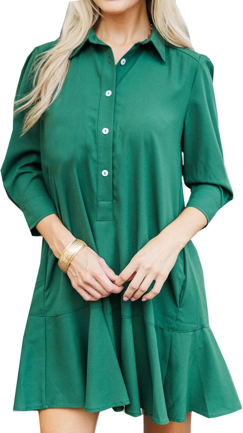 Womens Tunic Shirt Mini Dress Long Sleeve Cotton Shift Style