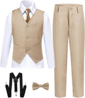Boys 6 Piece Slim Fit Formal Suit with Vest Jacket and Bow Tie