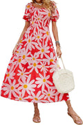 ZESICA Women's Boho Floral Print Square Neck Maxi Dress