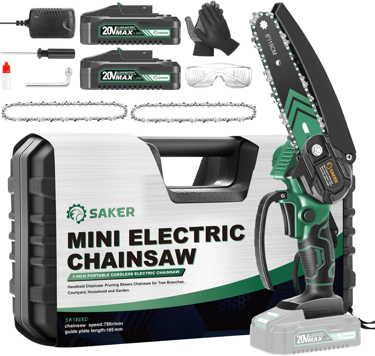 Saker Mini Chainsaw 6 Inch Cordless Electric Tool for Garden Use
