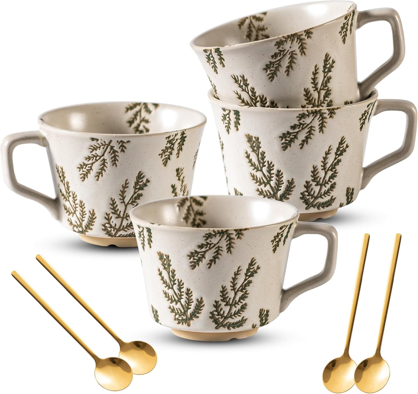 Coffee Mugs Set of 4 with Gold Spoon for Men and Women