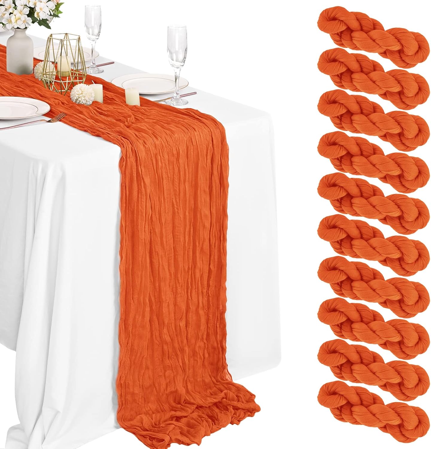 10 Packs Cheesecloth Table Runner for Rustic Boho Weddings