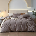 King Washed Cotton Duvet Cover Set in Heathered Mauve Brown - 3 Piece