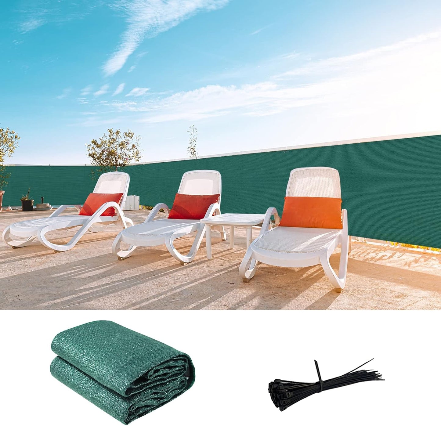 LOVE STORY Custom Size Dark Green Balcony Privacy Screen for Outdoors
