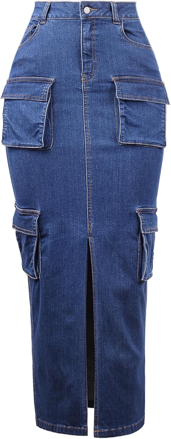 A2Y Women's Slim Fit Rayon Knee Length Denim Jean Pencil Skirt
