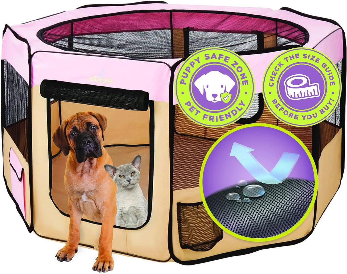 Zampa Puppy Pop Up Portable Playpen for Dogs and Cats, Extra Large