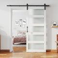36 in x 84 in Glass Barn Door with Hardware Kit - Space Saving White