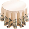 Designer Blue Small Round Tablecloth 55in - Linen Leaves Pattern