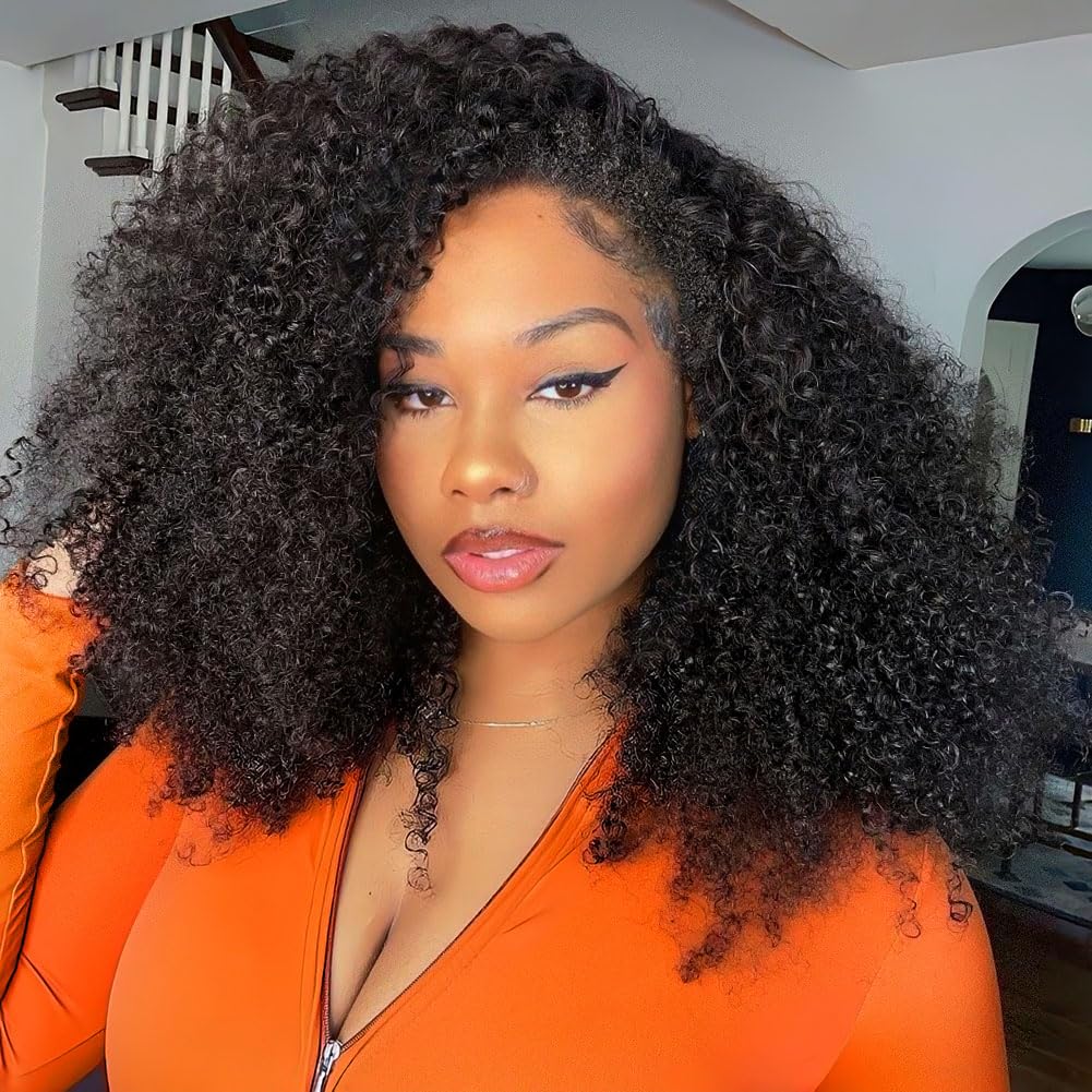 Kinky Curly Half Wig 3 In 1 Human Hair Glueless Wear and Go