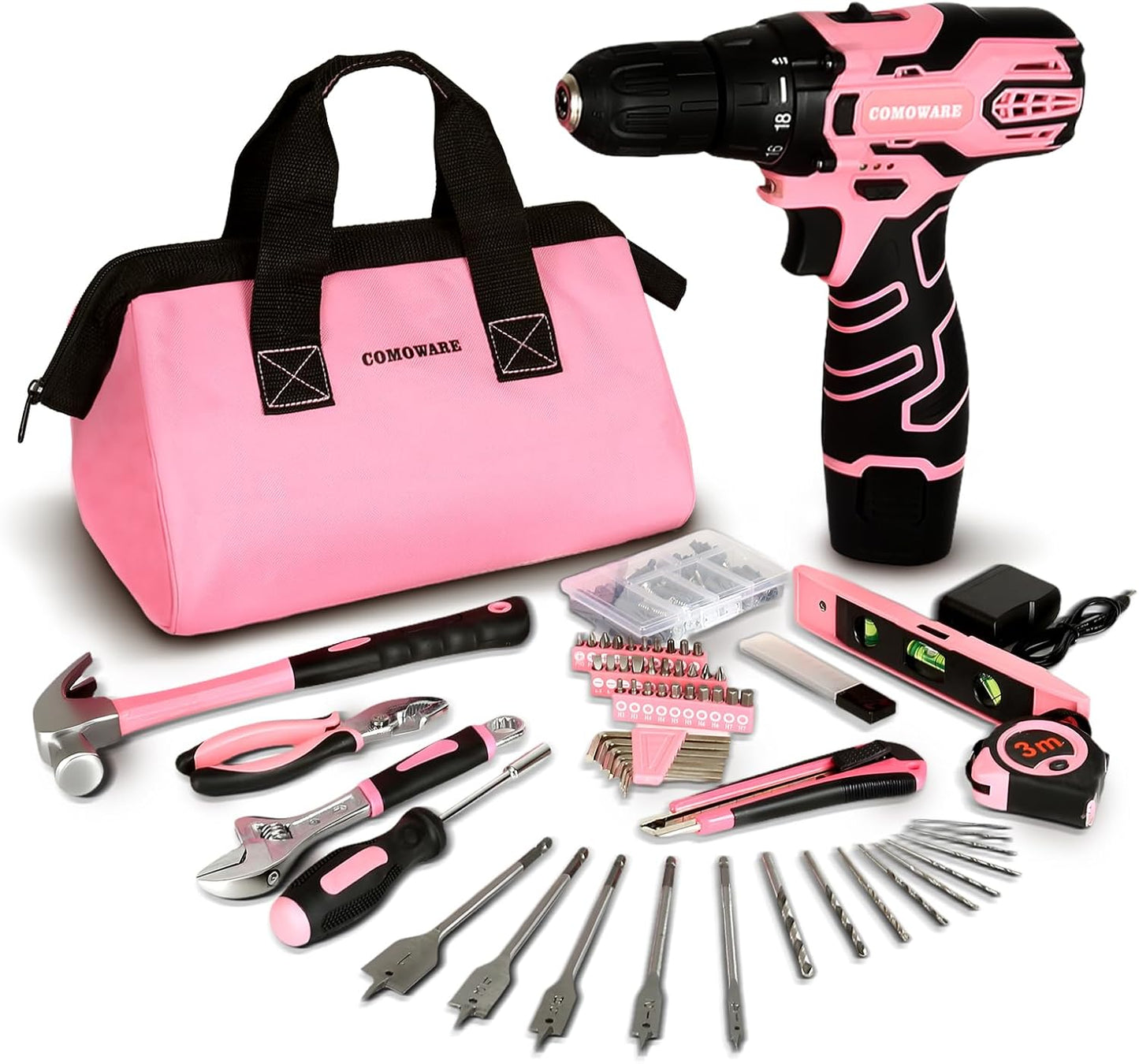 COMOWARE 12V Pink Cordless Drill Set for Women DIY Projects