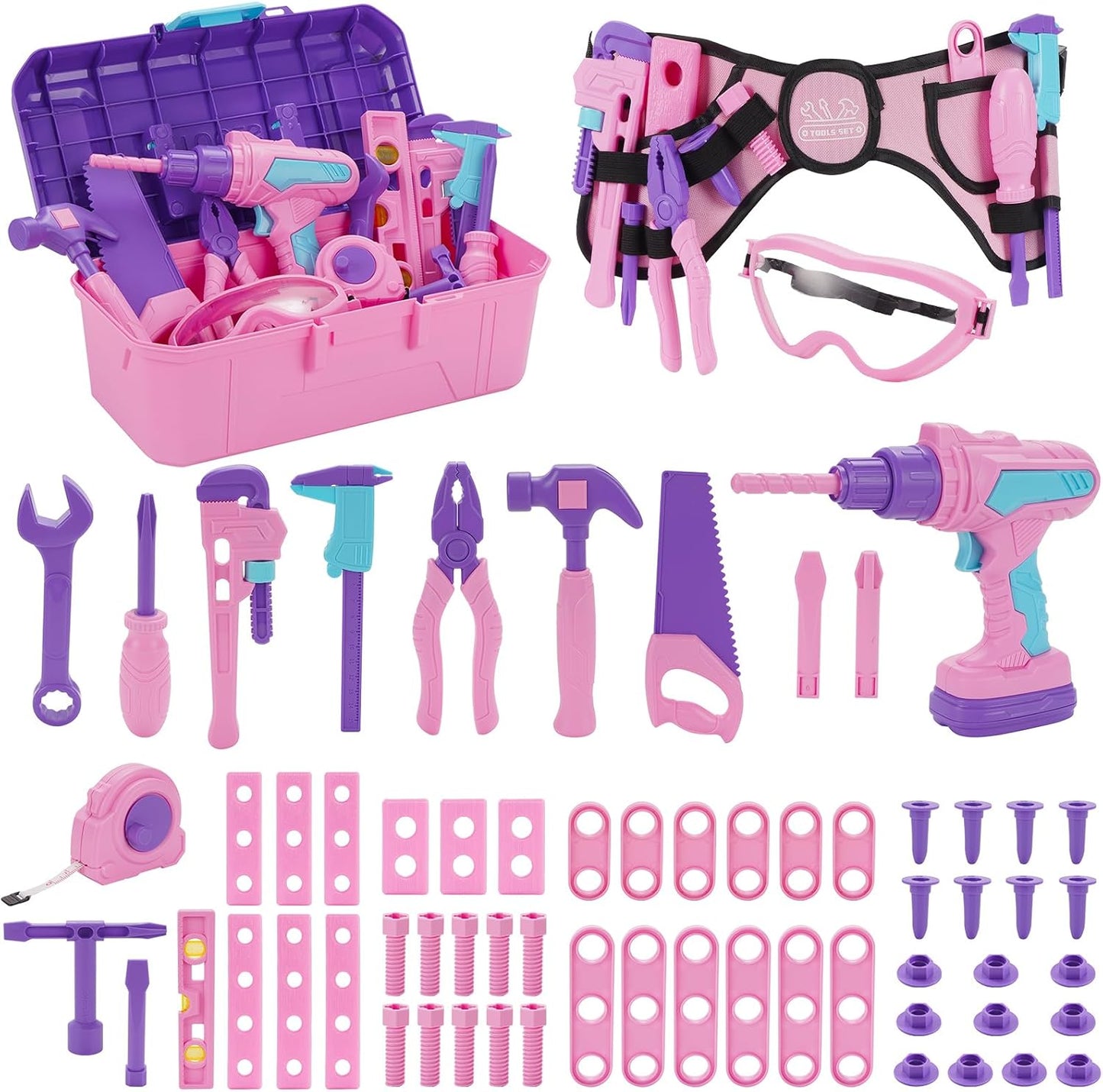 Kids Tool Set - 67 PCS Pink Tool Box for Creative Play