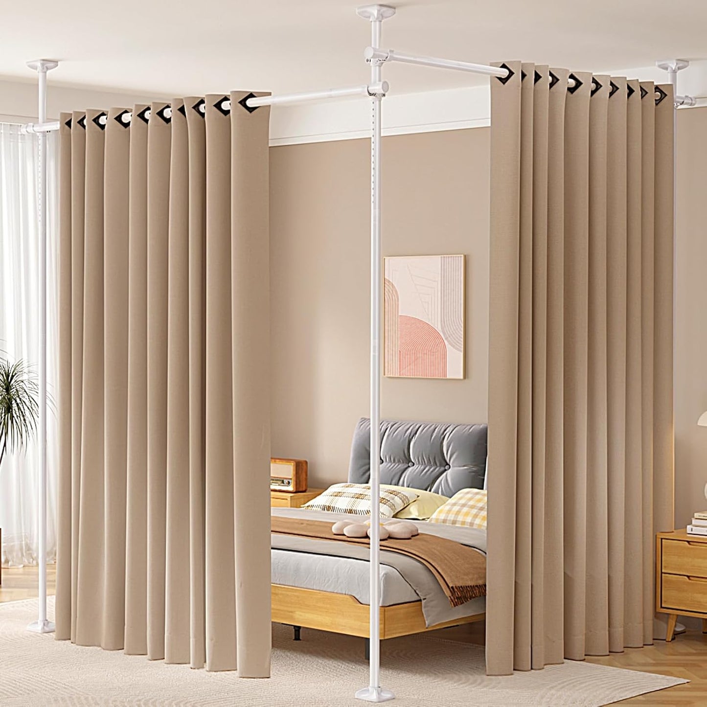 No Drill Room Divider Curtain Rod for Adjustable Space Separation