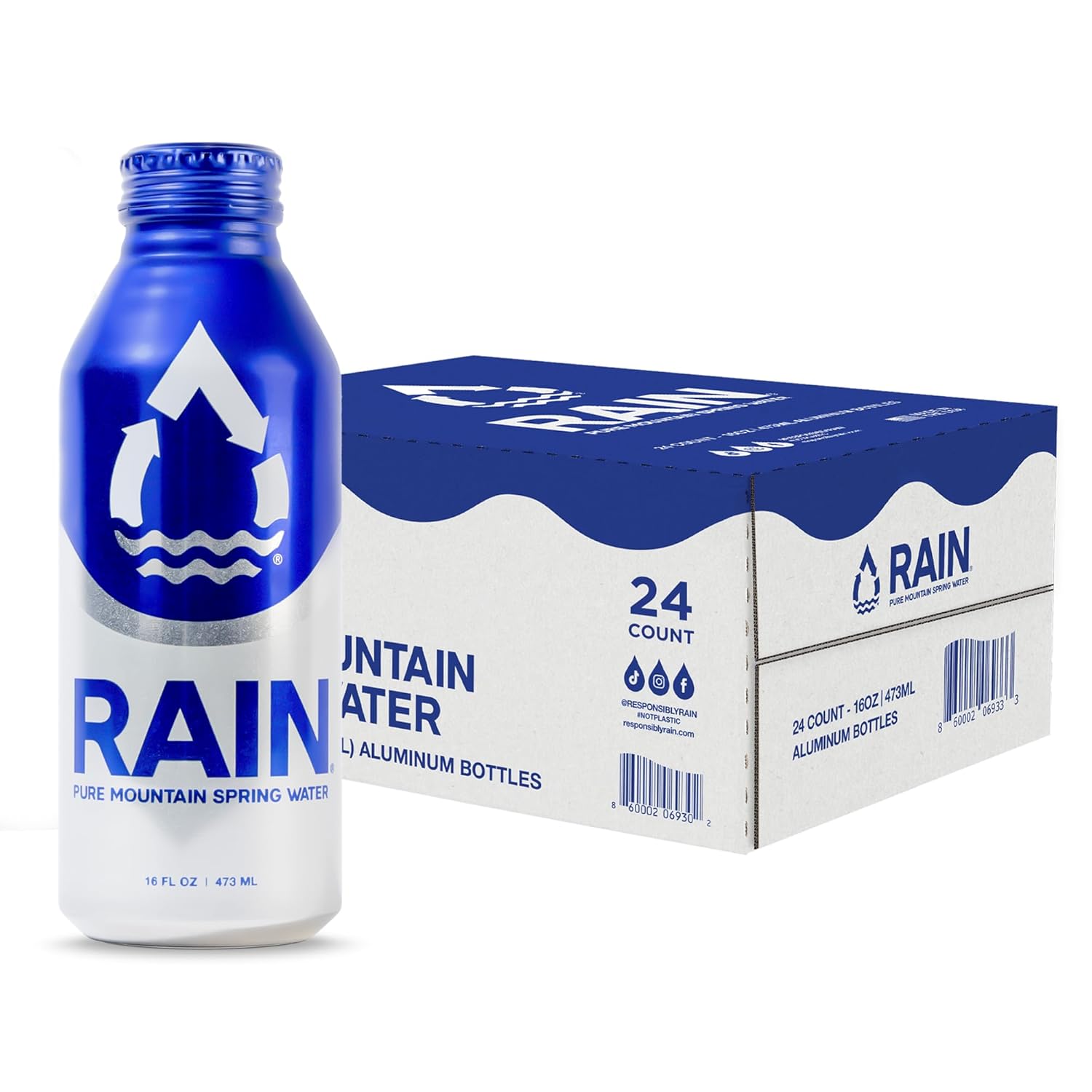 RAIN Spring Water 16 Oz Bottled At The Source in Eco Friendly Pack