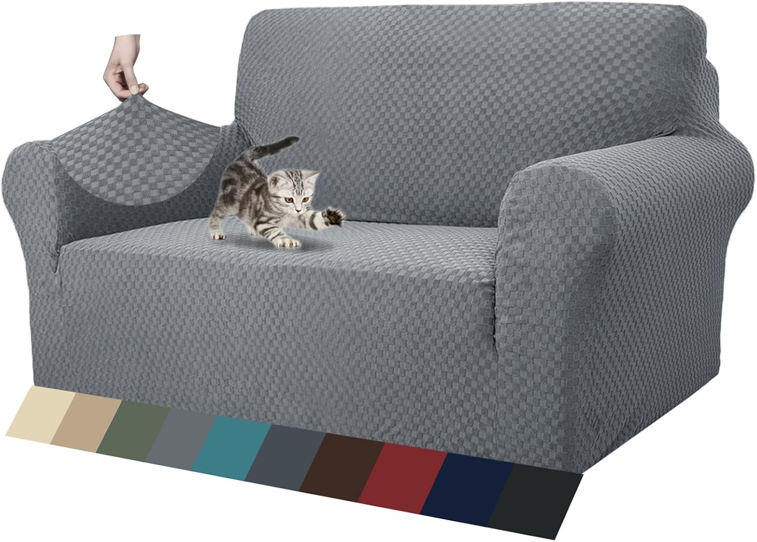 High Stretch Loveseat Slipcover for Pets by ZNSAYOTX - Light Grey