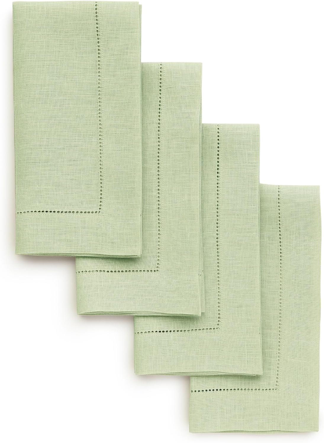 Classic Hemstitch Linen Napkins Set of 4 in Sage Green