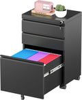 Greenvelly 3 Drawer Mobile File Cabinet with Lock - Under Desk