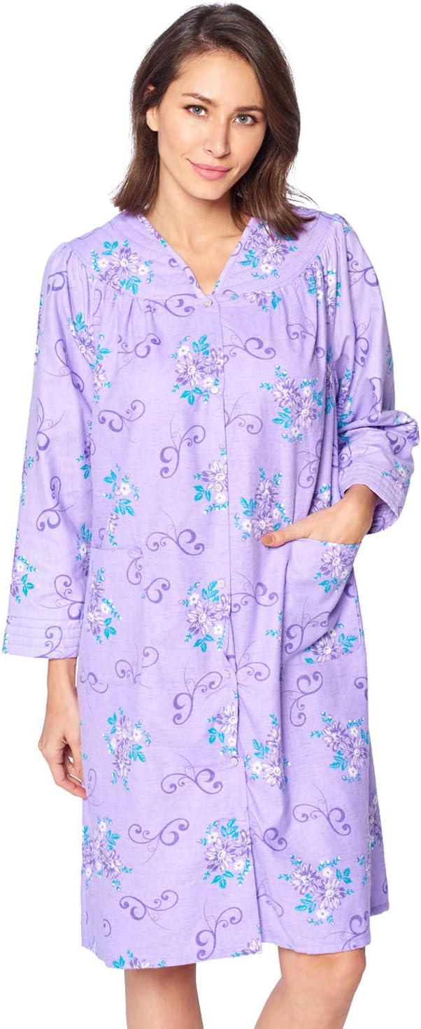 Casual Nights Women's Floral Snap Front Flannel Duster Dress