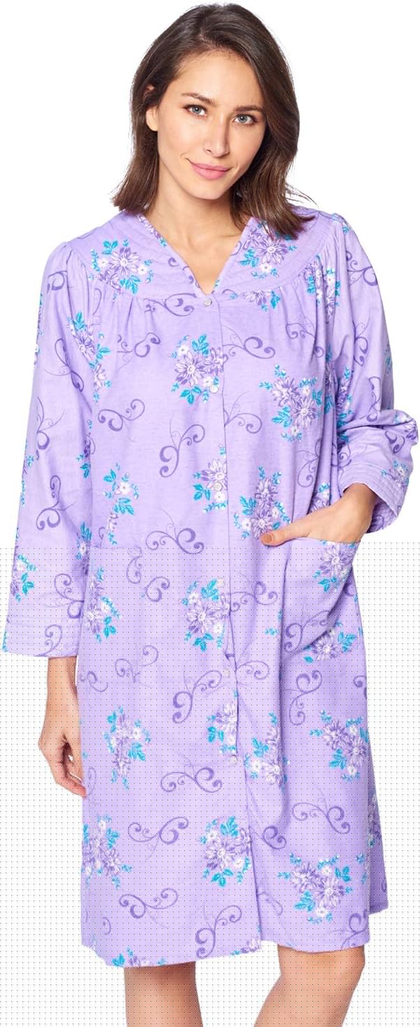 Casual Nights Women's Floral Snap Front Flannel Duster Dress