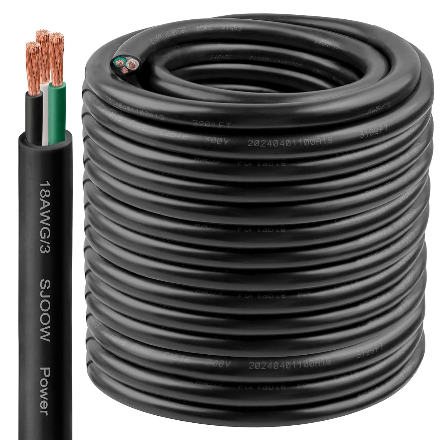 18/3 SJOOW Wire 200FT - Heavy-Duty 18 AWG Portable Cable